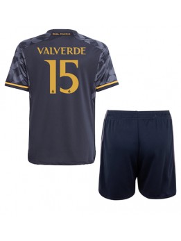 Real Madrid Federico Valverde #15 Replika Borta Kläder Barn 2023-24 Kortärmad (+ byxor)